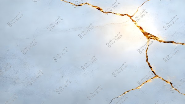 The image shows a cracked surface with a calm, blue color. There are gold-colored cracks contrasting beautifully with the background, giving an artistic feel to the image.