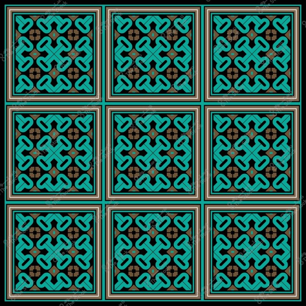 تصميم فسيفساء إسلامية هندسية بأشكال متداخلة باللونين الأزرق والبني.