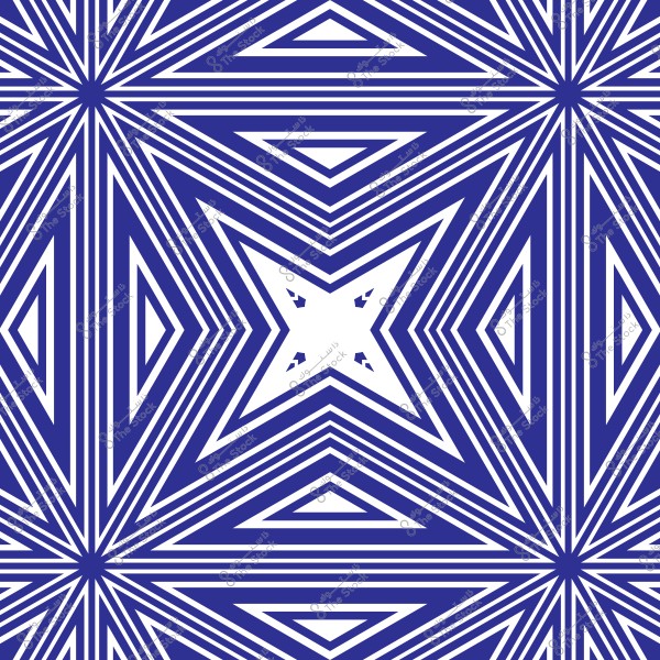 نمط هندسي مجرد يتميز بخطوط زرقاء متوازية تتقاطع لتشكل أشكال مثلثة ونجوم ومربعات على خلفية بيضاء. التصميم متناظر ومتكرر بنمط متشابك وجذاب بصريًا.