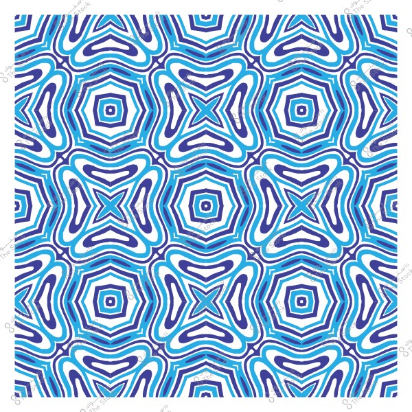 Repeating geometric pattern with symmetrical blue and purple shapes.