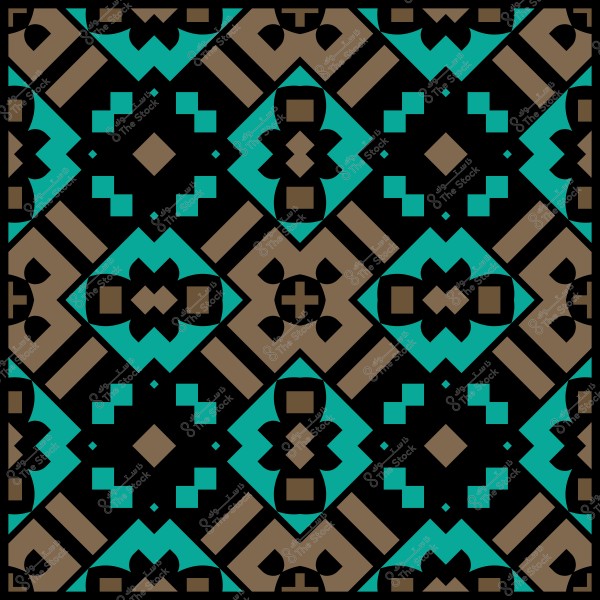 نمط هندسي بألوان زرقاء وسوداء وبنية, يحتوي على أشكال متكررة متناظرة تشبه الأشكال التقليدية.