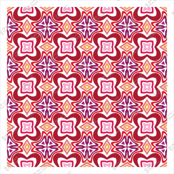 نمط هندسي متماثل بألوان حمراء وبنفسجية وزهرية وبرتقالية تكرارية.