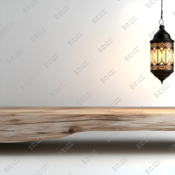 ** The image shows a hanging ornate lantern with a traditional design against a neutral background, with a wooden surface below displaying its natural textures.\r\n\r\n**