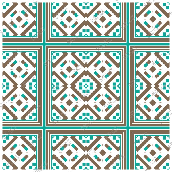 Islamic geometric pattern in brown and light blue with a cross and square design in the center, on a white background.