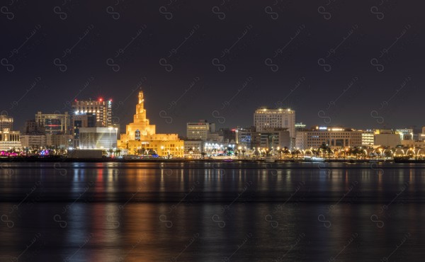 A snapshot of the towers and skyscrapers overlooking the Arabian Gulf in the Qatar region, Doha tourist attractions, tourism in Qatar, Qatar Towers, a tourist waterfront in the State of Qatar.