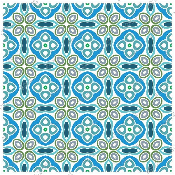 Decorative pattern with geometric shapes in blue, green, and white.