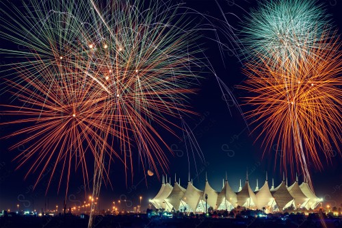 Fireworks in the sky above King Fahd Stadium in Riyadh