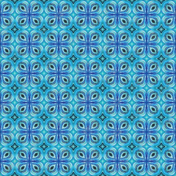 نمط فسيفسائي أزرق بأشكال متموجة متناسقة تبدو مثل الزهور أو القطرات.