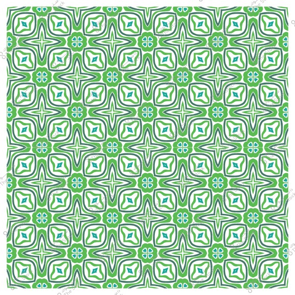 Decorative mosaic pattern with geometric shapes in green and white.