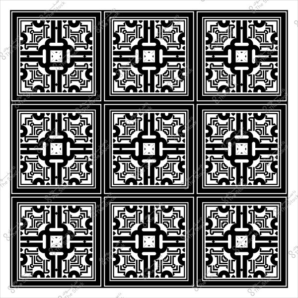مجموعة من المربعات تحتوي على أنماط هندسية متكررة بالأبيض والأسود.