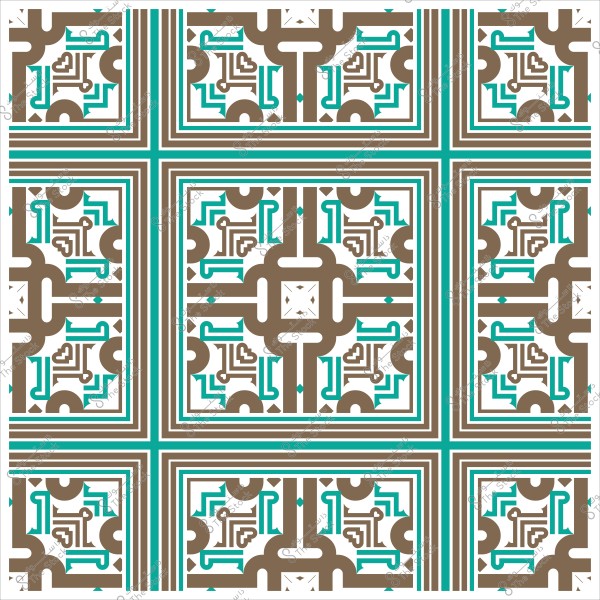 تصميم زخرفي هندسي بألوان بني وأزرق فاتح, مع خطوط ودوائر متداخلة بشكل متقاطع.