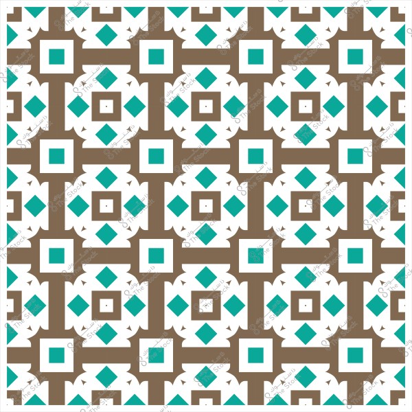 نمط فسيفساء هندسي يجمع بين الأشكال المربعة والمعينية باللونين الأزرق الفاتح والبني والأبيض.