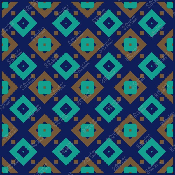 نمط هندسي متكرر بألوان زرقاء وبنية وزرقاء فاتحة, يحتوي على أشكال مربعة ومعينية.