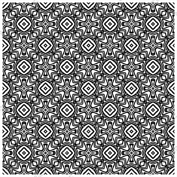 نمط زخرفي بالأبيض والأسود يتكرر بشكل هندسي يحتوي على أشكال نجومية ومربعات.