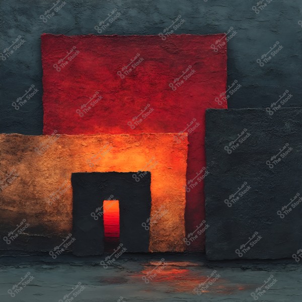 An abstract painting featuring a design with rectangles in warm colors such as red, orange, and brown, set against a dark background. The rectangles blend their colors artistically to create an appealing contrast. It gives a sense of depth and structure.