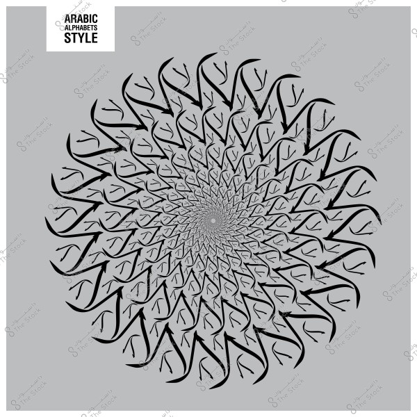 تصميم هندسي دائري يتكون من تكرار حرف العين بتنسيق نمطي يشبه الزهرة.