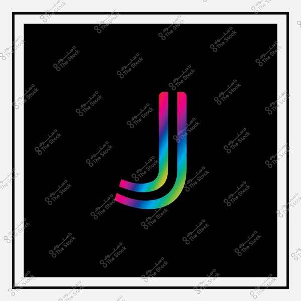 The letter "J" in rainbow colors on a black background.