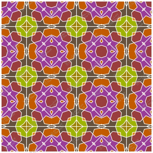 نمط هندسي متماثل يتميز بتصميم فسيفسائي بألوان متعددة تضم الأرجواني والأحمر والبرتقالي والأخضر والبني. التصميم يتكون من أشكال متداخلة تشبه النجوم والأشكال الهندسية الأخرى, مع خطوط بيضاء تفصل بين هذه الأشكال مما يعطيها مظهراً منسجماً ومتوازياً.

-