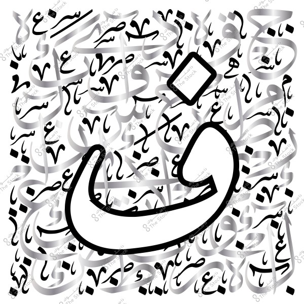 صورة لتصميم فني يحتوي على الخط العربي المتراكب مع حرف نون بارز في الوسط.