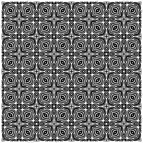 نمط تكراري باللونين الأسود والأبيض بتصميم هندسي يشبه الأشكال المتداخلة.