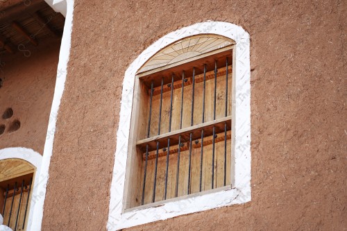 wooden window on mud house in Shaqra, Riyadh, Saudi Arabia