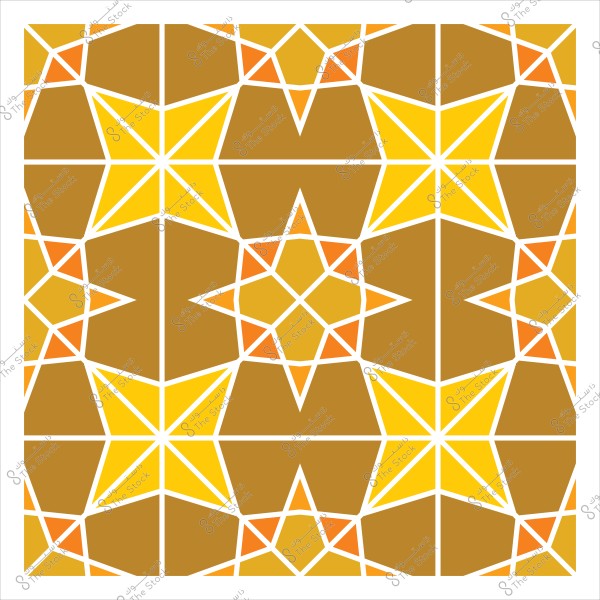 تصميم هندسي إسلامي يتكون من أشكال نجمية متداخلة بألوان الأصفر والبرتقالي والبني, تعكس نمطًا تقليديًا معاصرًا.

-