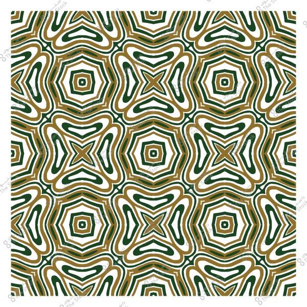 نمط هندسي متكرر بألوان خضراء وبنية وبيضاء, يشبه الزخارف الإسلامية.