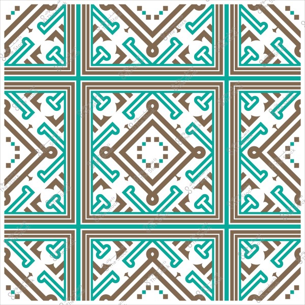 تصميم هندسي عربي تقليدي بألوان بنية وزرقاء في نمط متكرر.