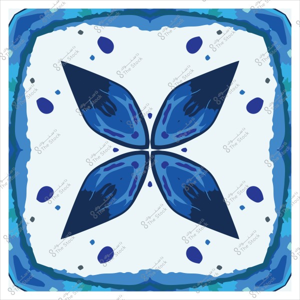 تصميم هندسي متماثل بألوان زرقاء متعددة على خلفية بيضاء, يشبه الزخارف التقليدية.