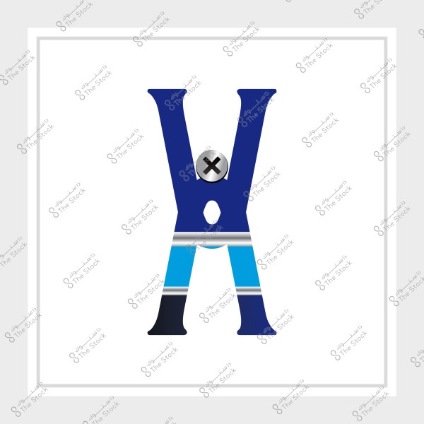 تصميم مبتكر لحرف "A" يشبه الملقط, باللونين الأزرق والأسود مع زر في المنتصف.