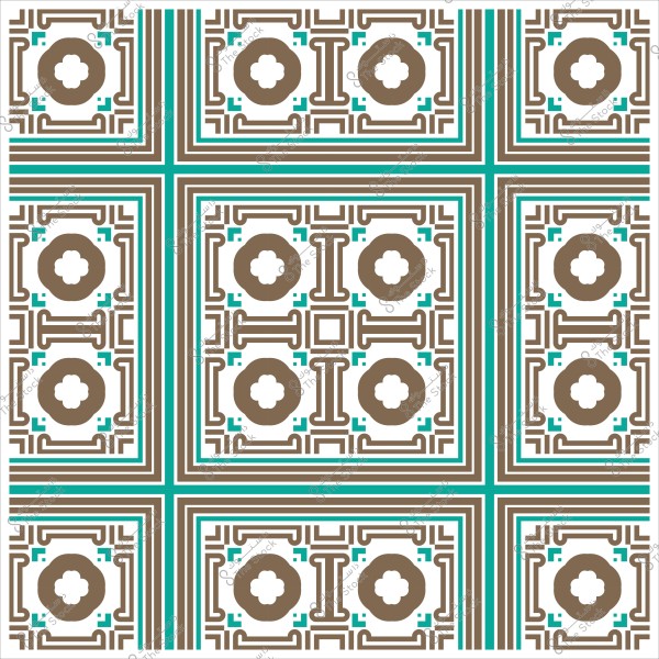 نمط فسيفساء هندسية تقليدية بألوان بني وأزرق وأبيض.