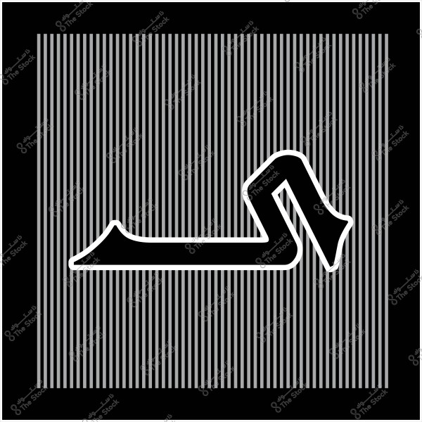 صورة تتضمن خلفية مكونة من خطوط رأسية متوازية باللون الرمادي مع إطار أسود, ويتوسطها حرف "د" بالحروف العربية باللون الأسود مع حواف بيضاء.

-