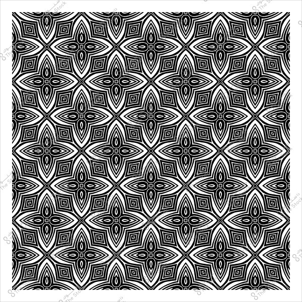 نمط زخرفي باللونين الأسود والأبيض بترتيب هندسي مكرر يشبه الأزهار.