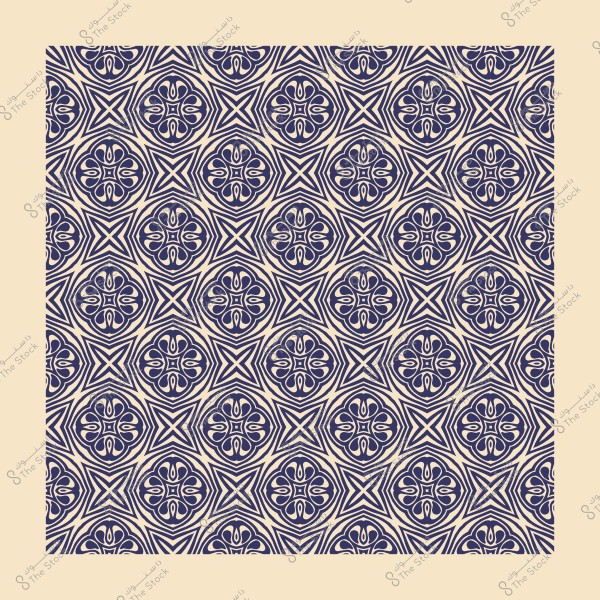 Repetitive geometric pattern in blue and cream colors reflecting a traditional style.