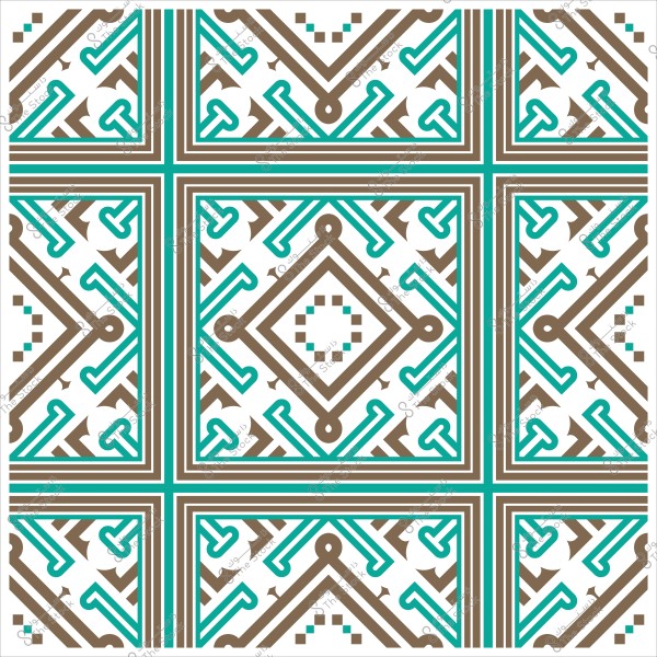 نمط زخرفي هندسي بأشكال متداخلة باللونين البني والأزرق الفيروزي.