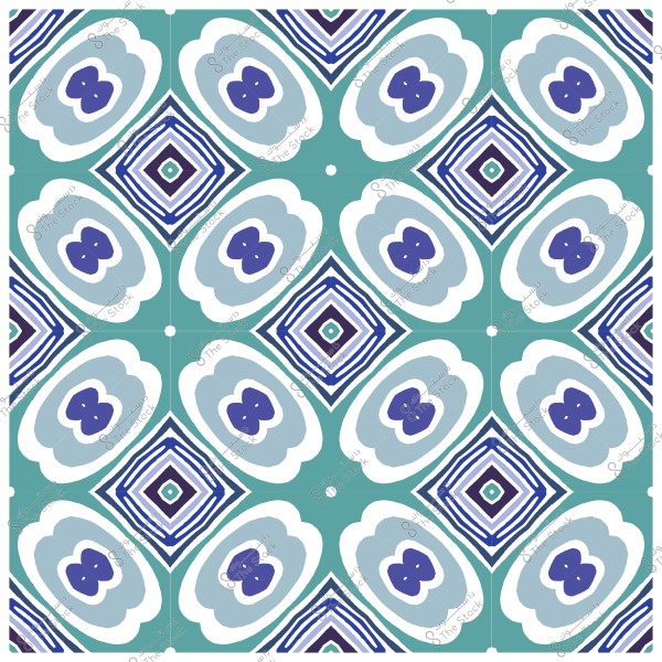 تصميم نمط هندسي مكرر بألوان أزرق وأبيض على خلفية خضراء.