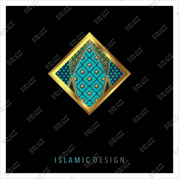 Islamic design with a geometric pattern decorated in gold and blue colors.