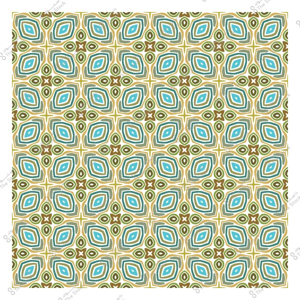 نمط هندسي متكرر بأشكال ماسية باللونين الأزرق والأخضر مع تفاصيل بنية على خلفية بيج.