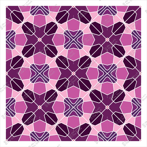 تصميم هندسي متماثل بأشكال معقدة تتضمن نجومًا ومربعات بألوان وردية وأرجوانية متنوعة مع تفاصيل بيضاء.

-