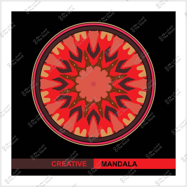 Circular mandala with red and orange gradients on a black background with the text "CREATIVE MANDALA" at the bottom.