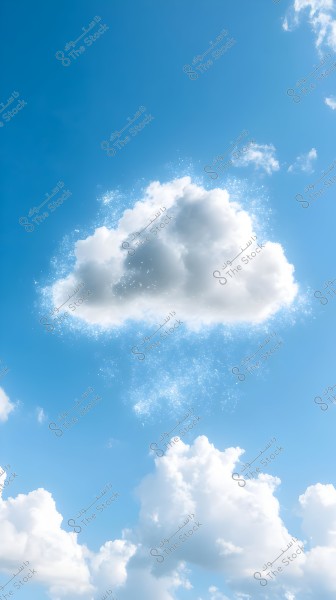 Image of a clear blue sky with a large, glowing cloud in the center, surrounded by a shimmering halo. Some scattered clouds are visible below. The scene conveys a sense of calm and natural beauty.