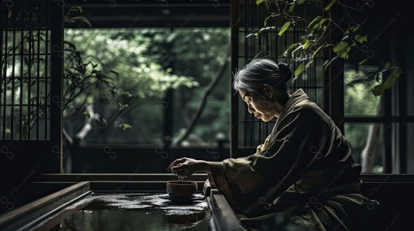 Japanese traditional woman, doing routine work, designed by artificial intelligence