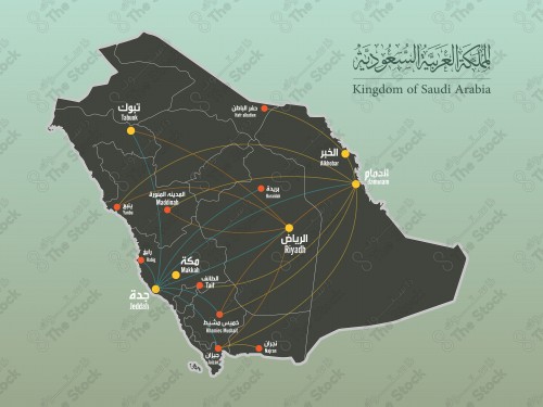 خريطة المملكة العربية السعودية، مع مسارات تجارية