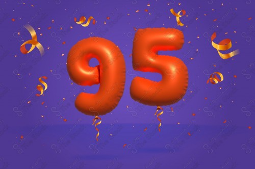 Vector Number 95 Shape 3D Red Helium Balloons Party Decorations Anniversary Celebration Birthday Greetings.