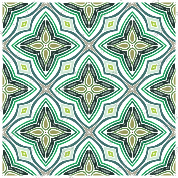 نمط هندسي متماثل بألوان خضراء وزيتونية مع أنماط متقاطعة وأشكال نجمية.