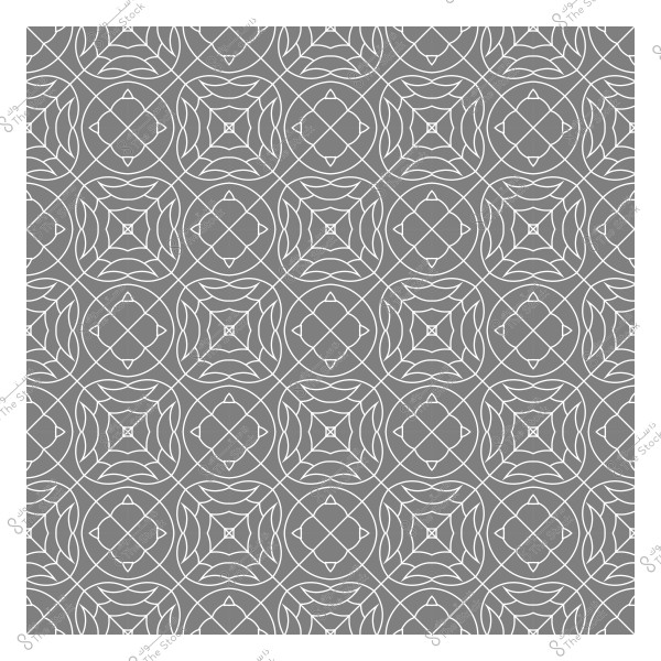 نمط هندسي متكرر يحتوي على أشكال دائرية وزخارف معقدة باللون الأبيض على خلفية رمادية داكنة.

-