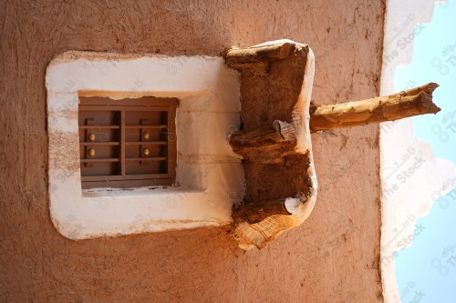 wooden window on mud house in Shaqra, Riyadh, Saudi Arabia