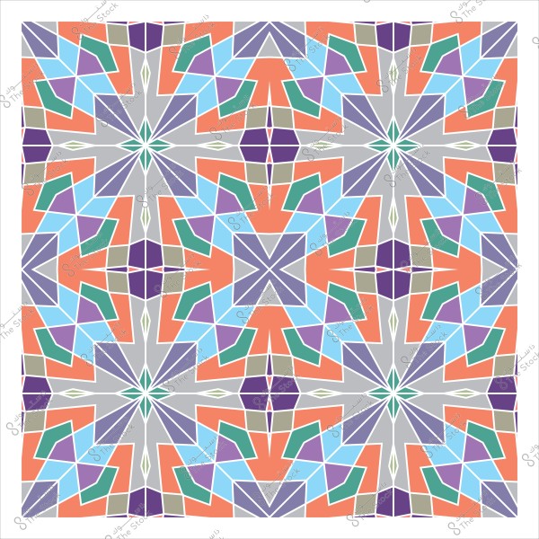 صورة تحتوي على نمط فسيفساء هندسي بألوان متعددة وزاهية تشمل الأزرق, البرتقالي, البنفسجي, والرمادي. يتكون التصميم من أشكال مثلثات ومربعات مترابطة في تناظر جمالي معقد.

-