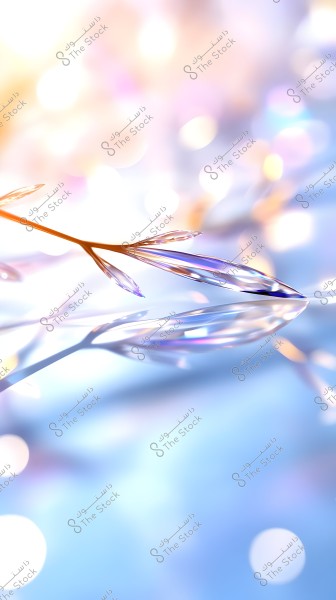 An abstract image depicting crystal-like leaf elements against a blurred, colorful background with vibrant shades of blue, purple, and white. The colors create a calming and dreamy effect on the image.