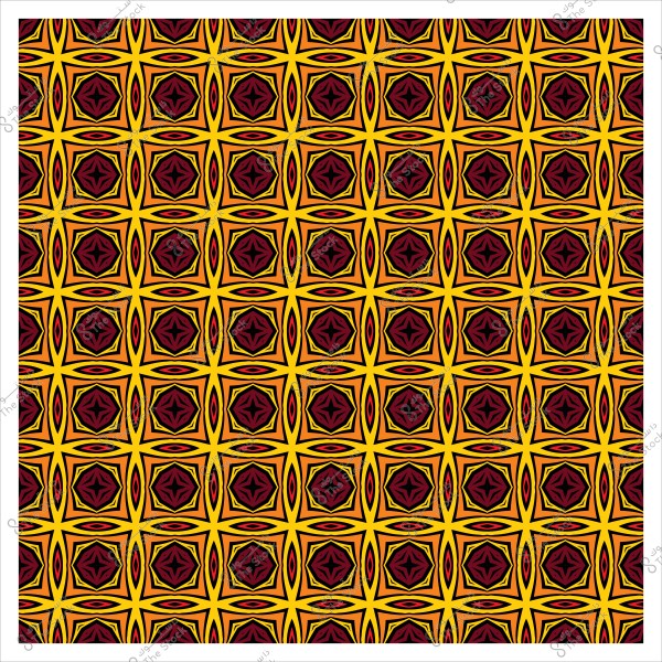 Symmetrical decorative pattern in yellow, brown, and red colors.